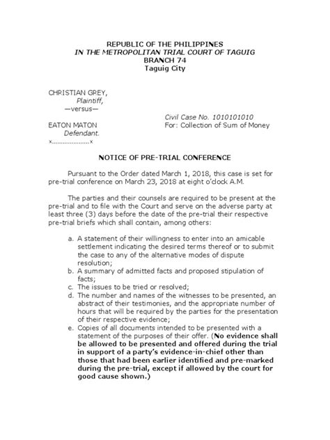 NOTICE OF PRE.